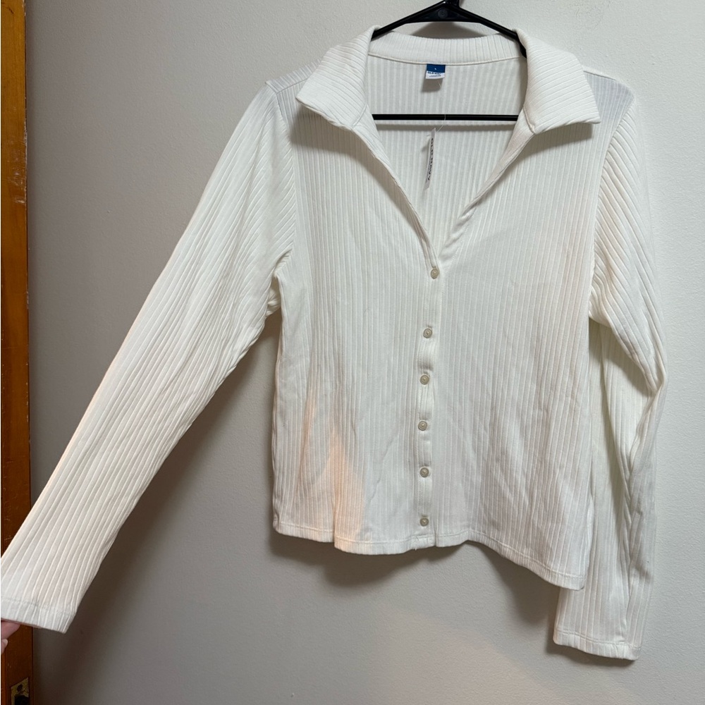 NEW - NWT - Old Navy Cream Ribbed Button-Down Shirt - Picture 2 of 6